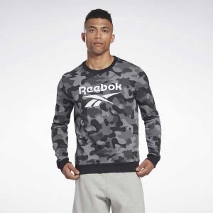 Black Reebok Camo Allover Print Crew Sweatshirt | XPE-201894