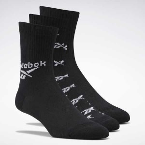 Black Reebok Classics Fold-Over Crew Socks 3 Pairs | VSC-361890