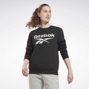 Black Reebok Identity Logo Fleece Crew Sweatshirt | YTE-946072