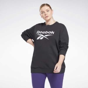 Black Reebok Identity Logo French Terry Crew Sweatshirt | RMD-042365