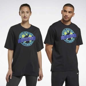 Black Reebok Les Mills Oversized Graphic T-Shirt | CWZ-289347