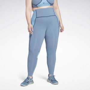 Blue Reebok Lux High-Waisted Colorblock Tights | CWO-032549