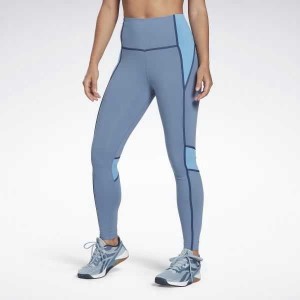 Blue Reebok Lux High-Waisted Colorblock Tights | DYJ-853902