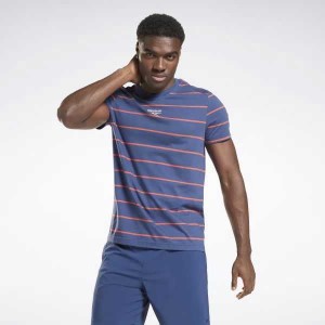 Blue Reebok Stripe T-Shirt | EAD-890364