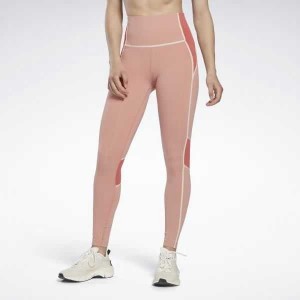 Coral Reebok Lux High-Waisted Colorblock Tights | HYS-175806