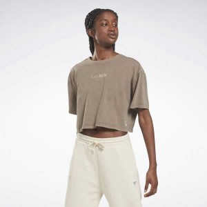 Grey Reebok Les Mills Natural Dye Cropped T-Shirt | CFV-082341