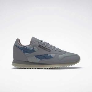 Grey / Grey / Blue Reebok Jurassic World Classic Leather Ripple Shoes | LRT-136947