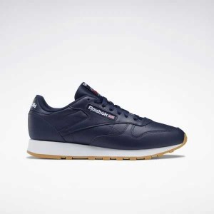 Navy / White Reebok Classic Leather Shoes | DVT-978501