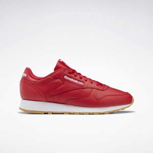 Red / White Reebok Classic Leather Shoes | VUG-874503