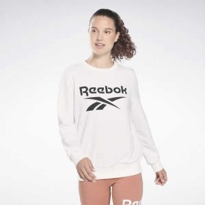 White / Black Reebok Identity Logo French Terry Crew Sweatshirt | JZP-753940