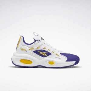 White / Purple / Yellow Reebok Solution Mid Basketball Shoes | GTR-415387