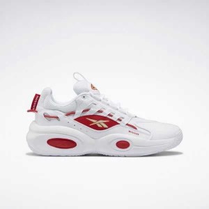 White / Red / Gold Reebok Solution Mid Basketball Shoes | DTW-436902