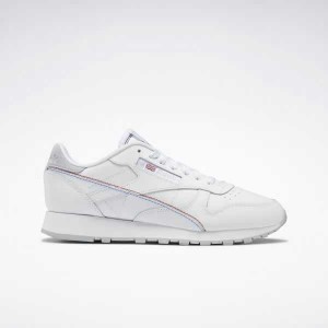 White / White / Blue Reebok Classic Leather Make It Yours Shoes | BYG-197528