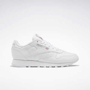 White / White / Grey Reebok Classic Leather Shoes | MXV-567302