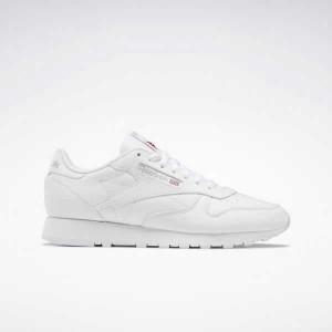 White / White / Grey Reebok Classic Leather Shoes | TBR-501324