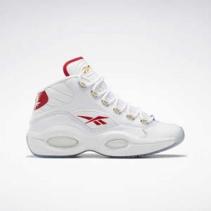 White / White / Red Reebok Question Mid Basketball Shoes | OWQ-805261