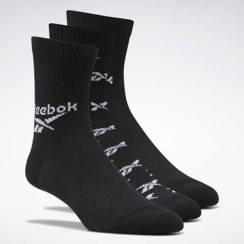 Black Reebok Classics Fold-Over Crew Socks 3 Pairs | LBS-054978