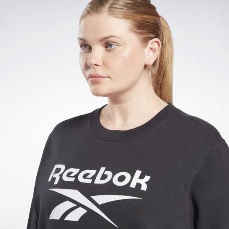 Black Reebok Identity Logo French Terry Crew Sweatshirt | FZL-820143