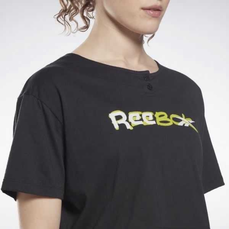 Black Reebok MYT Cropped T-Shirt | CYA-013896