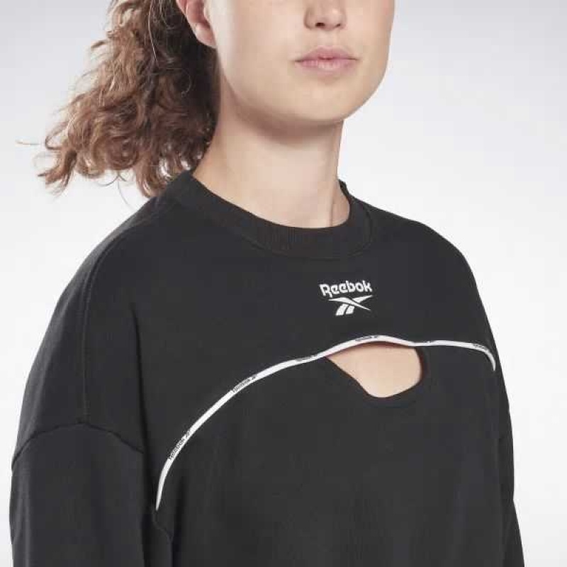 Black Reebok Piping Crewneck Sweatshirt | PJX-625840