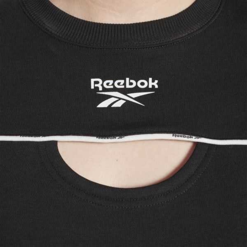 Black Reebok Piping Crewneck Sweatshirt | TEN-839075