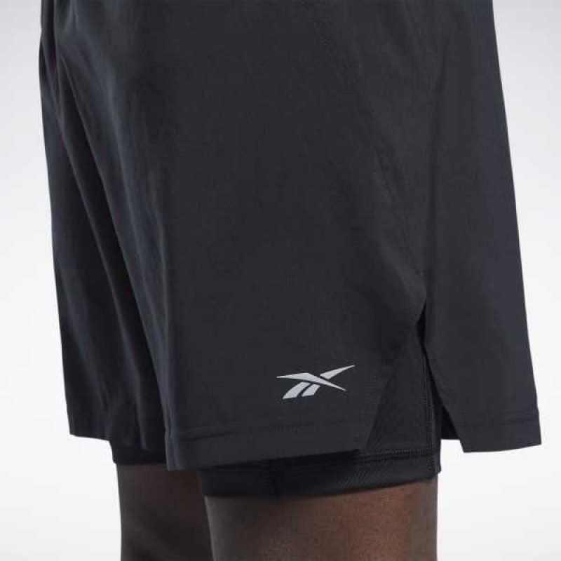 Black Reebok Running Two-in-One Shorts | VRO-421790