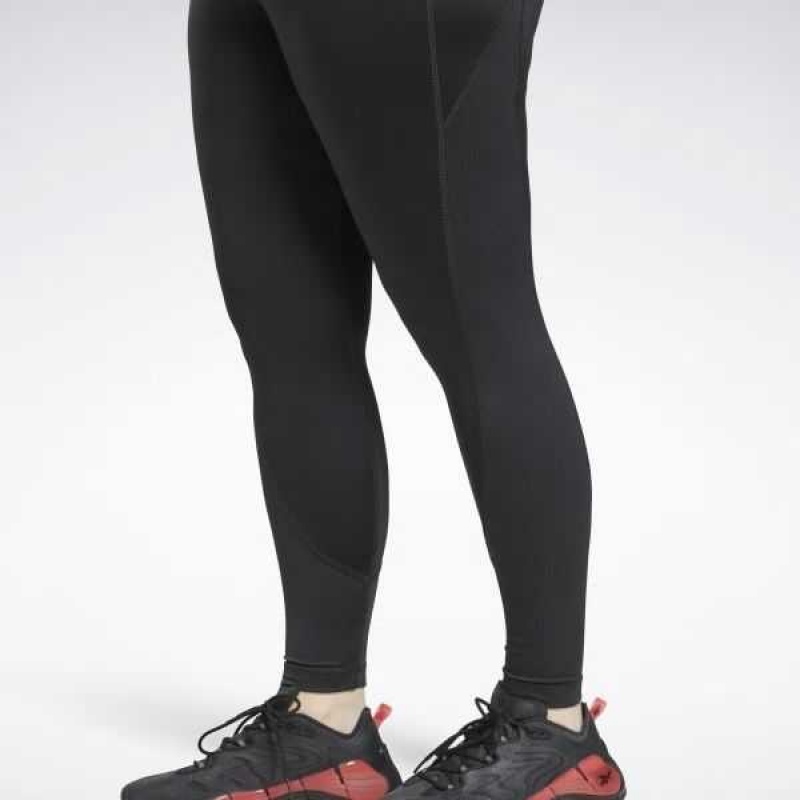 Black Reebok Workout Ready Rib High-Rise Leggings | FBO-078654