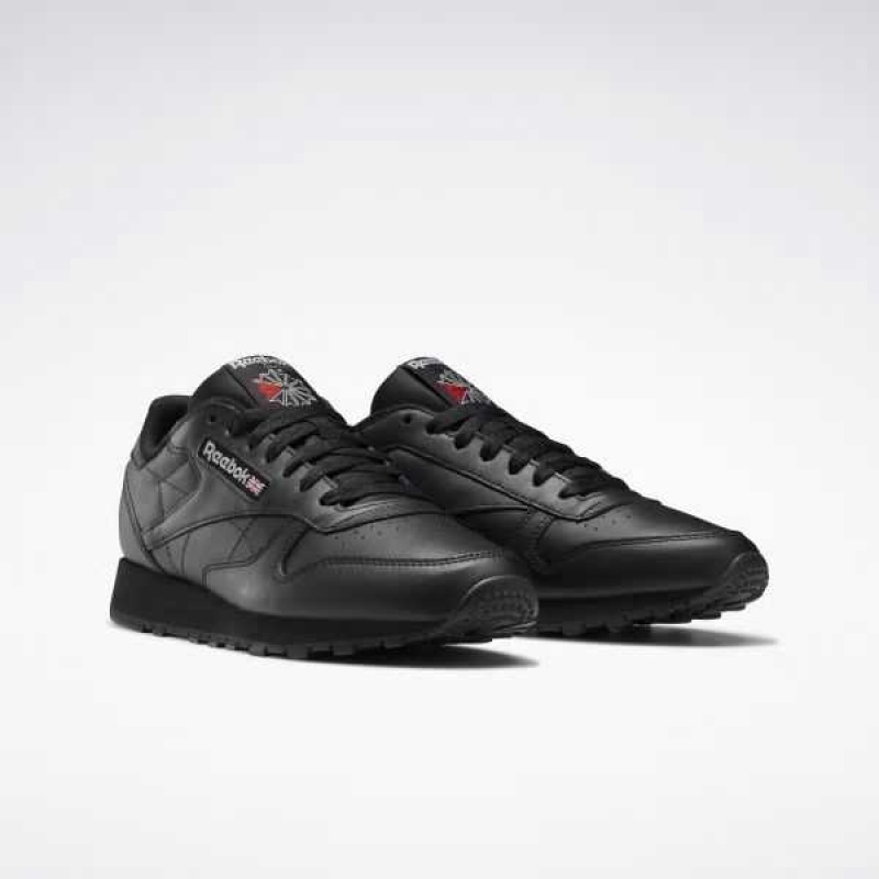 Black / Black / Grey Reebok Classic Leather Shoes | VGX-712486