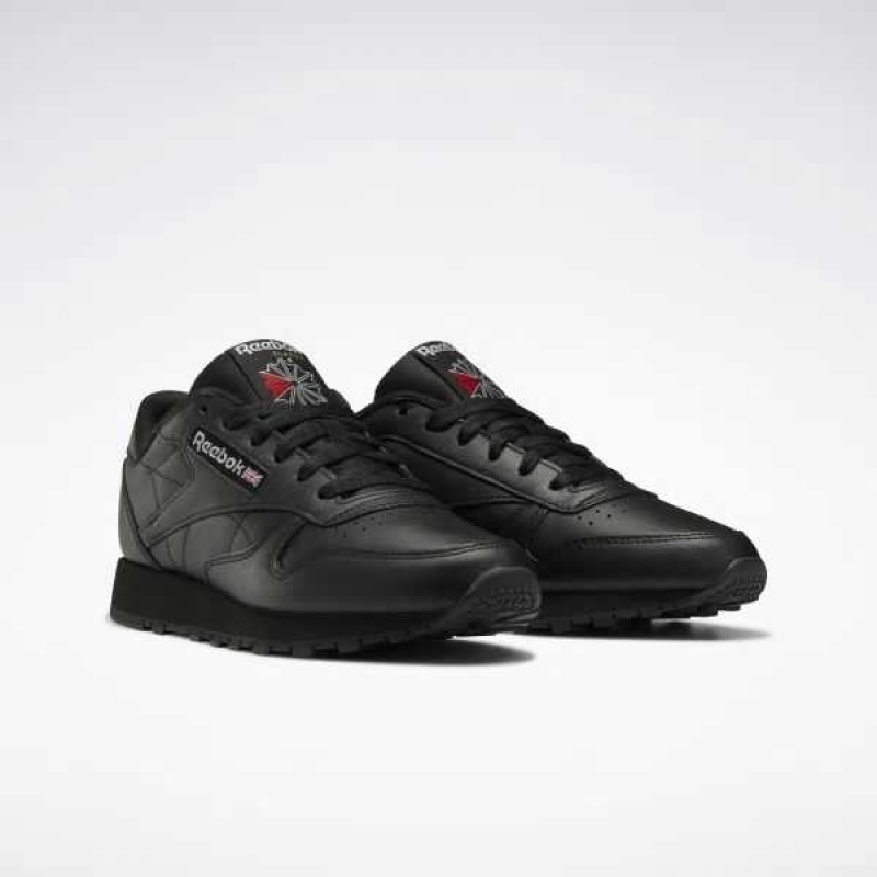 Black / Black / Grey Reebok Classic Leather Shoes | FCD-742356