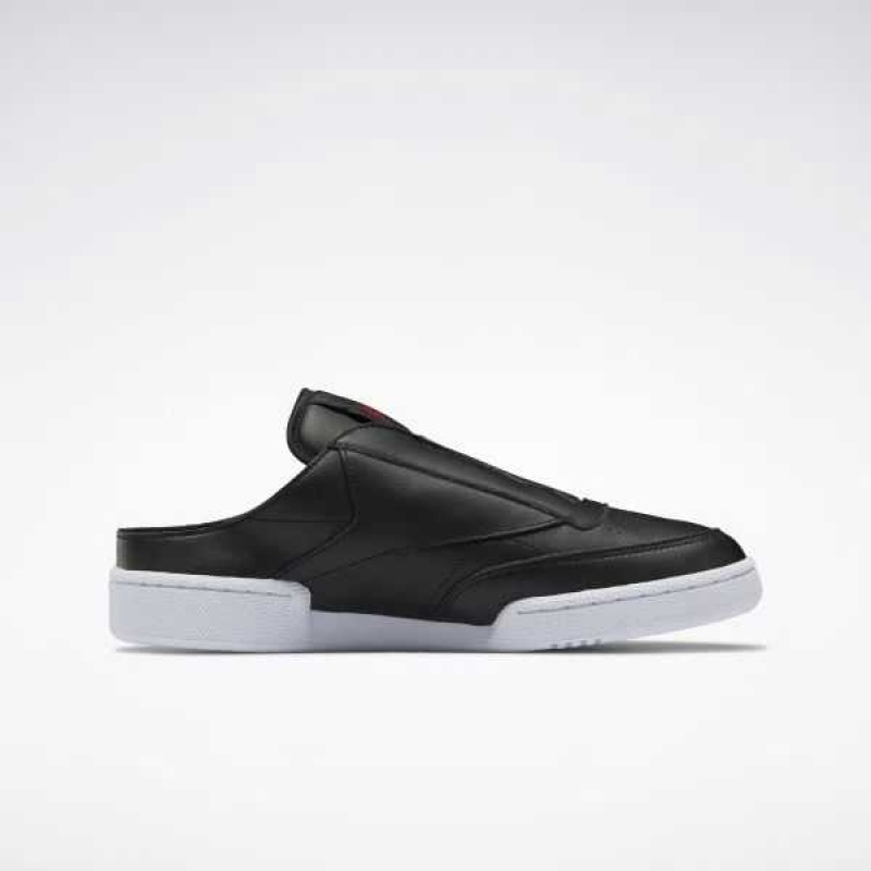 Black / Black / Grey Reebok Club C Laceless Mule Shoes | QVA-021386