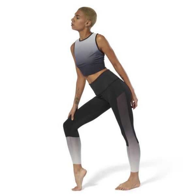 Black / Grey Reebok Yoga Ombre Leggings | HAE-830619