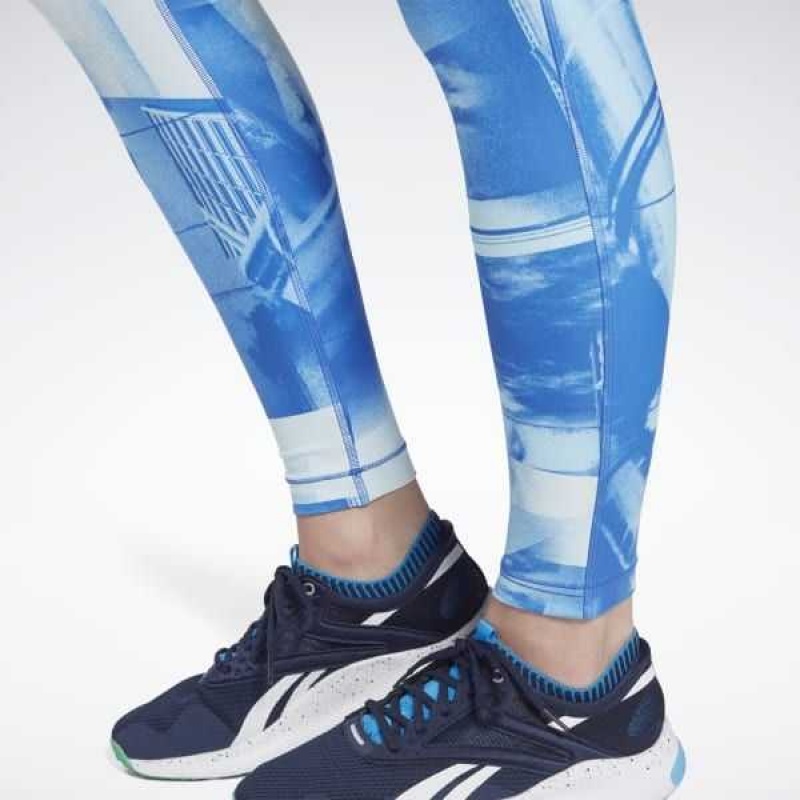 Blue Reebok Lux Bold Printed Leggings | UZN-291084