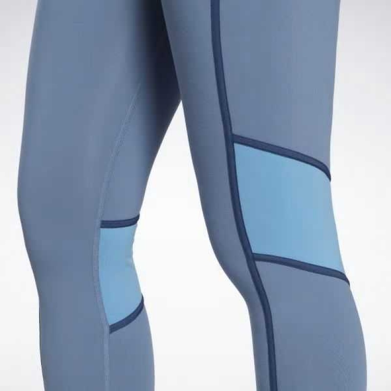Blue Reebok Lux High-Waisted Colorblock Tights | DYJ-853902