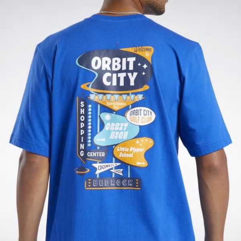 Blue Reebok THE JETSONS Orbit City Short Sleeve Graphic Tee | PIU-650739