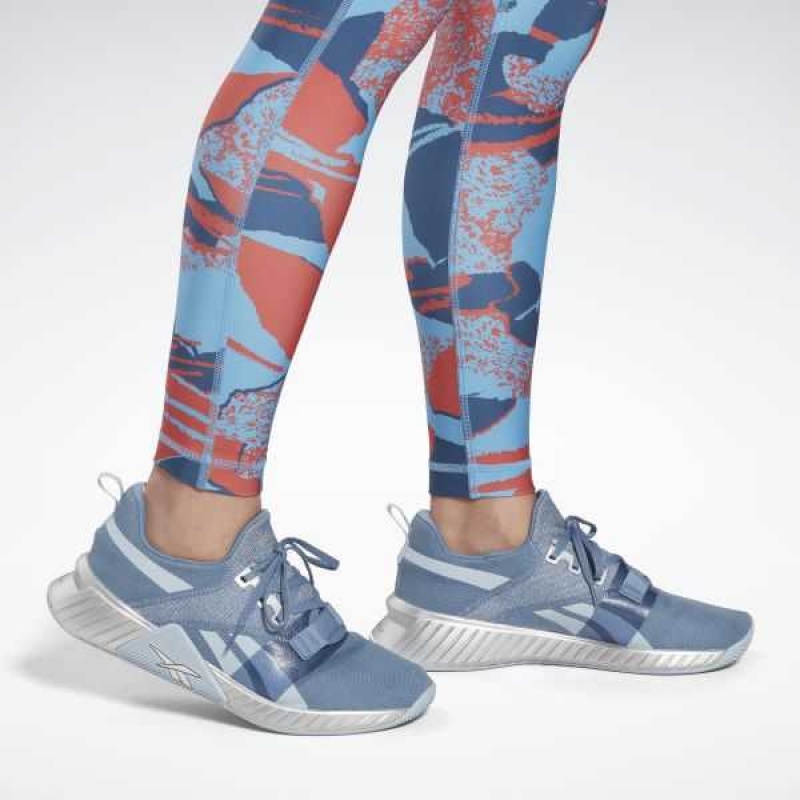 Blue Reebok Workout Ready Printed Leggings | TOD-629354
