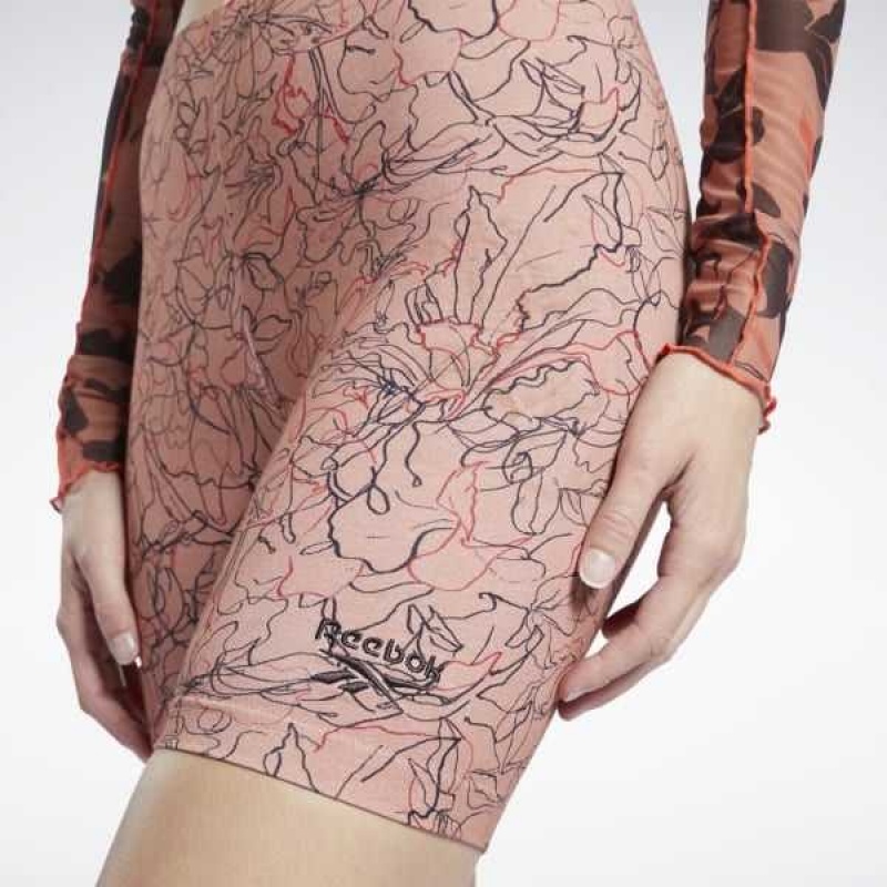 Coral Reebok Classics Contour Floral Print Legging Shorts | IWK-471085
