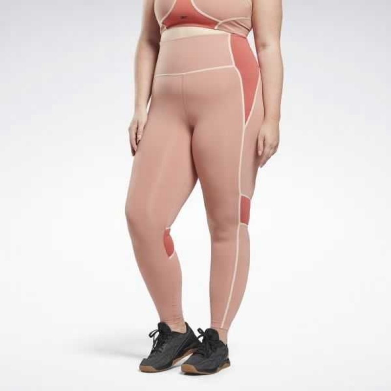 Coral Reebok Lux High-Waisted Colorblock Tights | IKH-360971