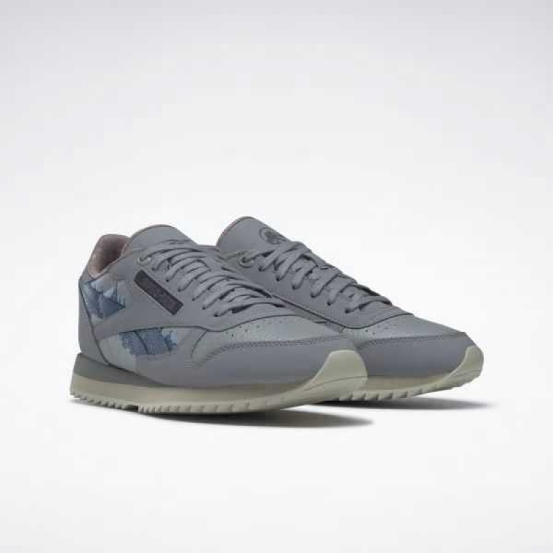 Grey / Grey / Blue Reebok Jurassic World Classic Leather Ripple Shoes | LRT-136947