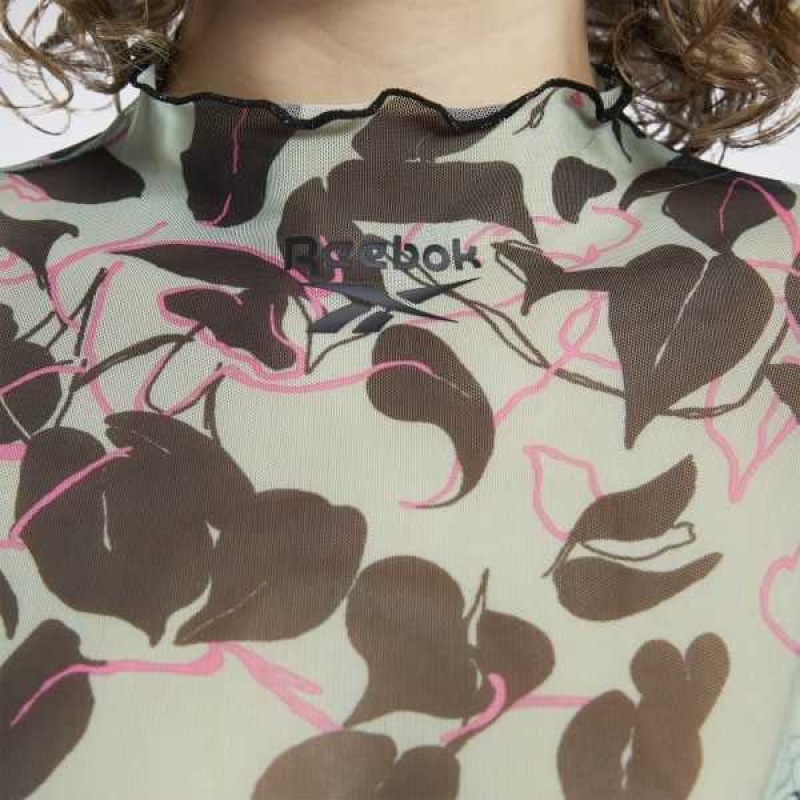 Light Olive Reebok Classics Flourishing Floral Print Mesh Long Sleeve Shirt | HWS-534706