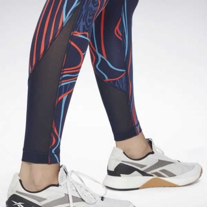 Navy Reebok Lux Perform Mid-Rise Nature Grown Tights | AIL-462358