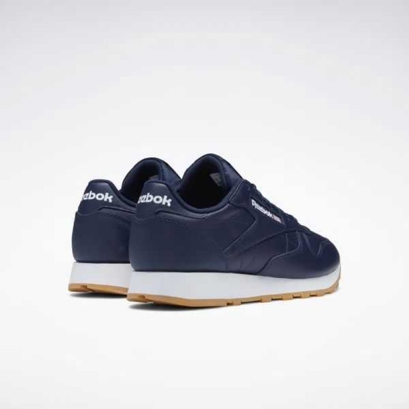 Navy / White Reebok Classic Leather Shoes | DVT-978501