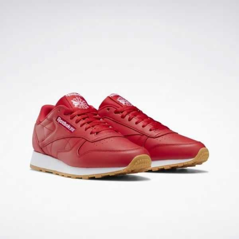 Red / White Reebok Classic Leather Shoes | VJL-610745