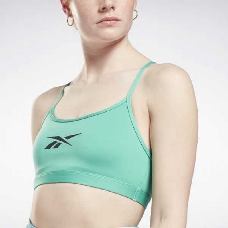 Turquoise Reebok Lux Skinny Strap Sports Bra | VXR-541863