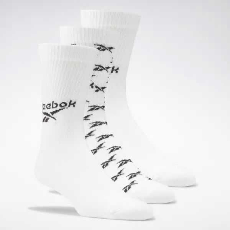 White Reebok Classics Fold-Over Crew Socks 3 Pairs | OCQ-298703