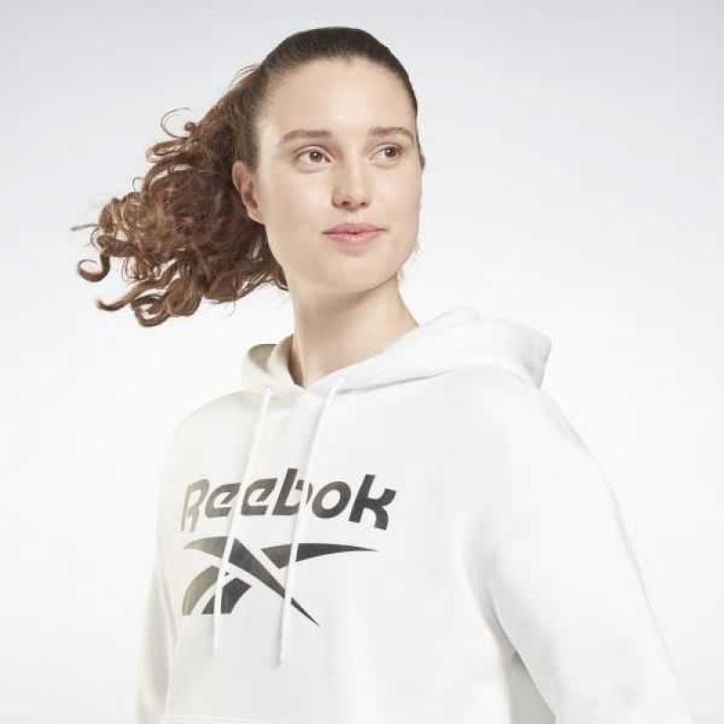 White Reebok Identity Logo Fleece Pullover Hoodie | PZV-785623