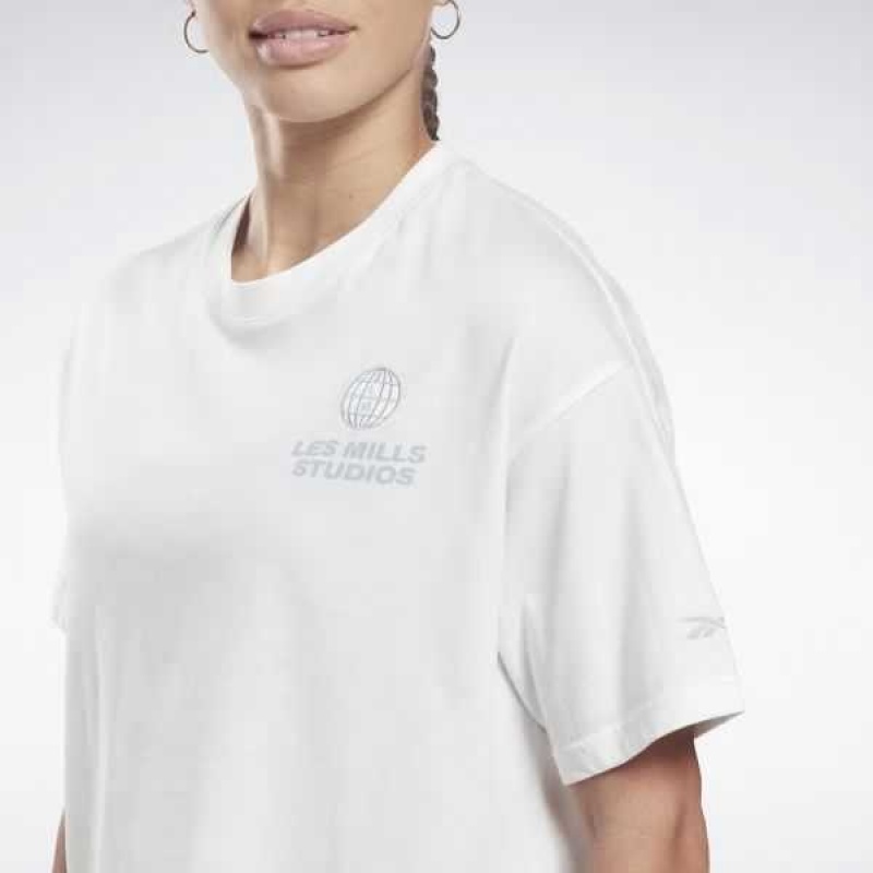 White Reebok Les Mills Cropped Graphic T-Shirt | HVC-597801