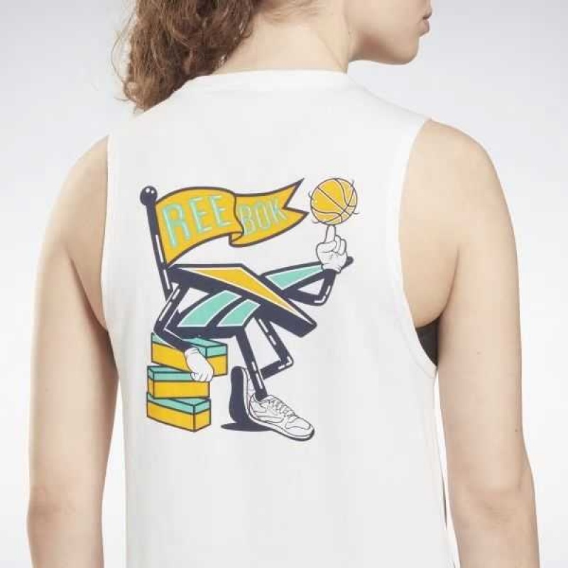 White Reebok Training Essentials Muscle Graphic Tank Top | FCG-285340