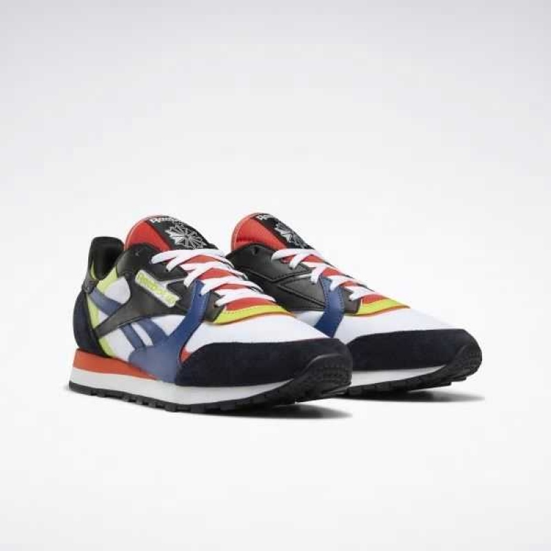 White / Black / Red Reebok Classic Leather Shoes | SKA-481905