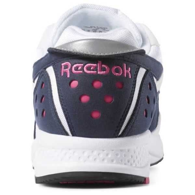 White / Navy / Pink / Black Reebok Pyro Shoes | QVU-648027