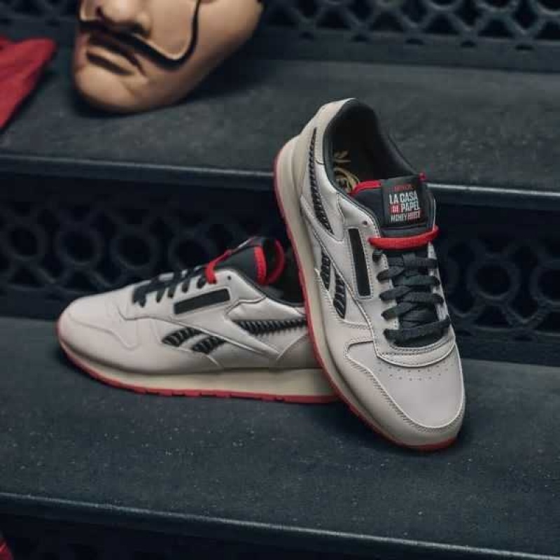 White / Red Reebok La Casa De Papel Classic Leather Shoes | MFD-401795